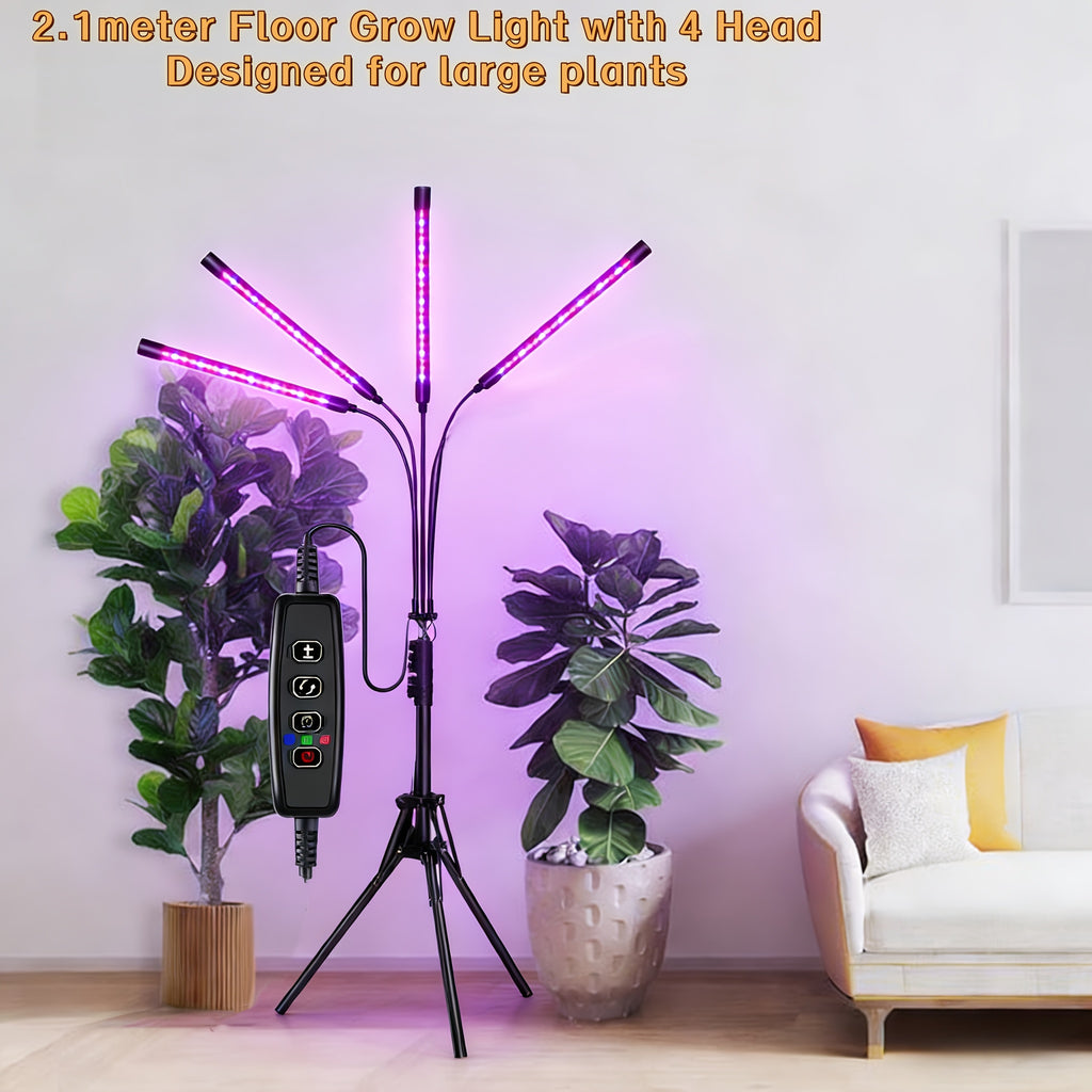 Triangle Stand Strip Plant Grow Light, 5-Head Rotatable Gooseneck Dimmable Timing Plant Light, 2.1m Height with USB Cable, Adjustable Brightness & Height, High Lumen, Indoor Supplemental Grow Light for Living Room