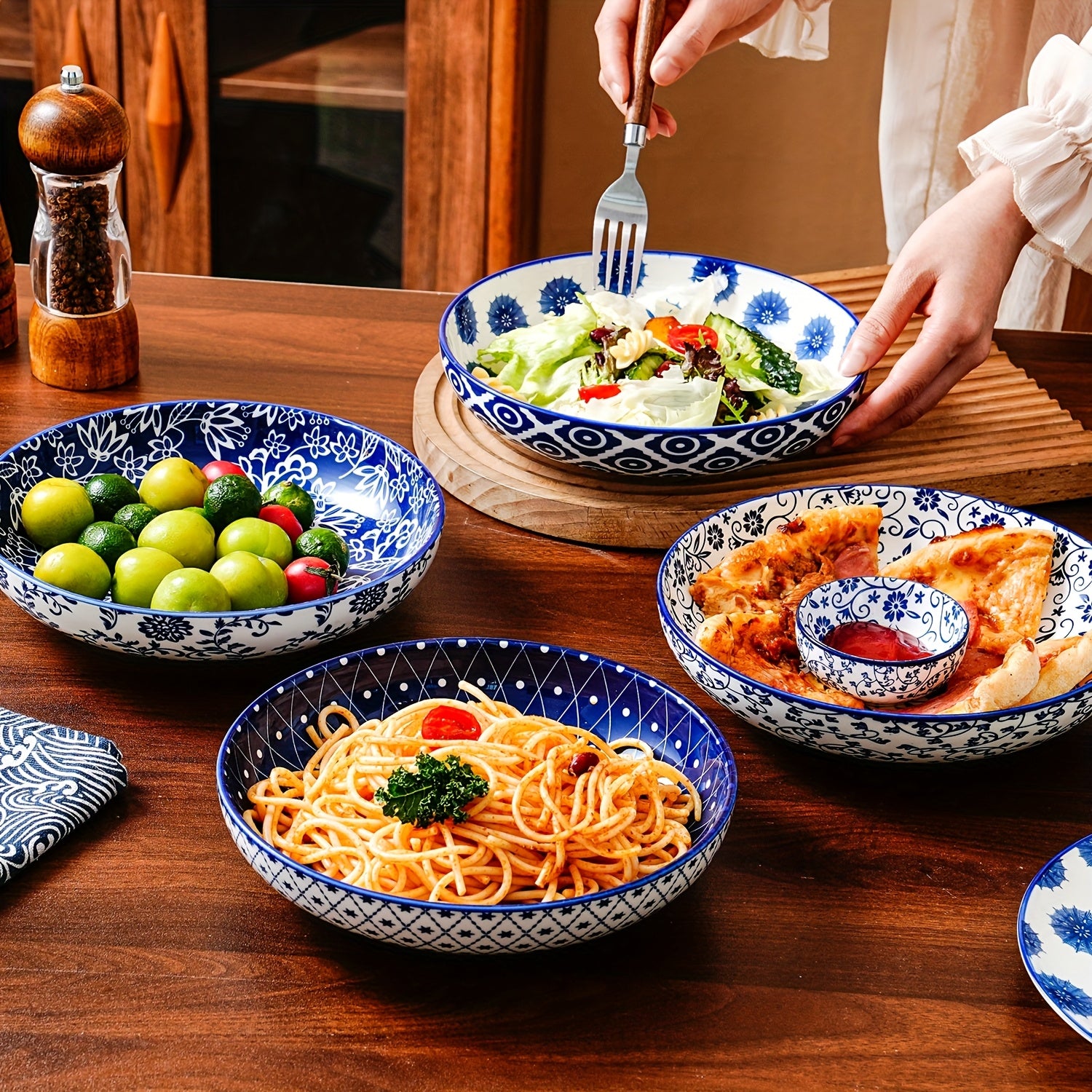 Four-Piece Ceramic Pasta Bowl Set, 32oz Porcelain Serving Soup & Cereal Bowl, 8.5-Inch Wide Shallow Salad Dinner Bowl – Microwave, Dishwasher & Oven Safe – Perfect for Valentine‘s Day, Christmas, Parties, Weddings