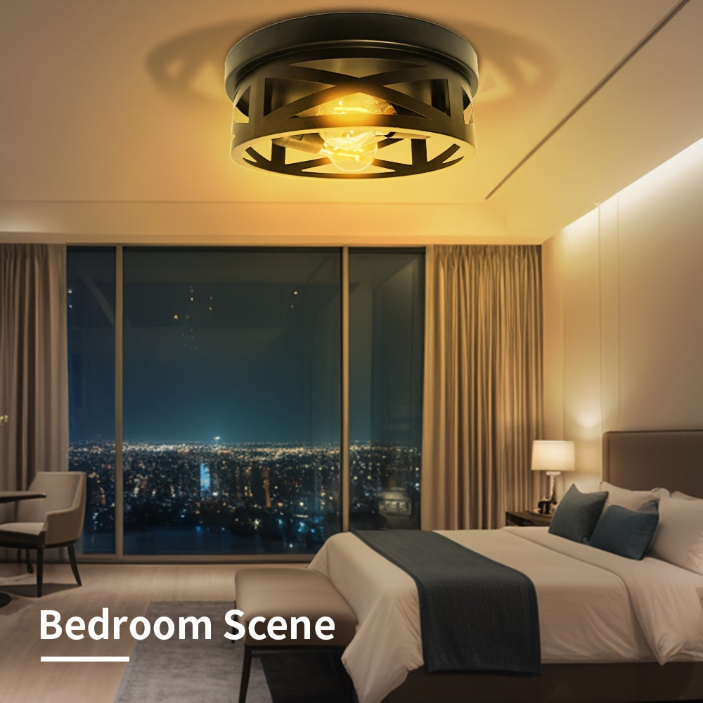 3-pack, Kyoeon dual-head black recessed ceiling light, black outdoor industrial style light fixture, with adjustable lamp heads, industrial black metal cage ceiling light fixture, suitable for farmhouse, hallway, bedroom, kitchen, entryway