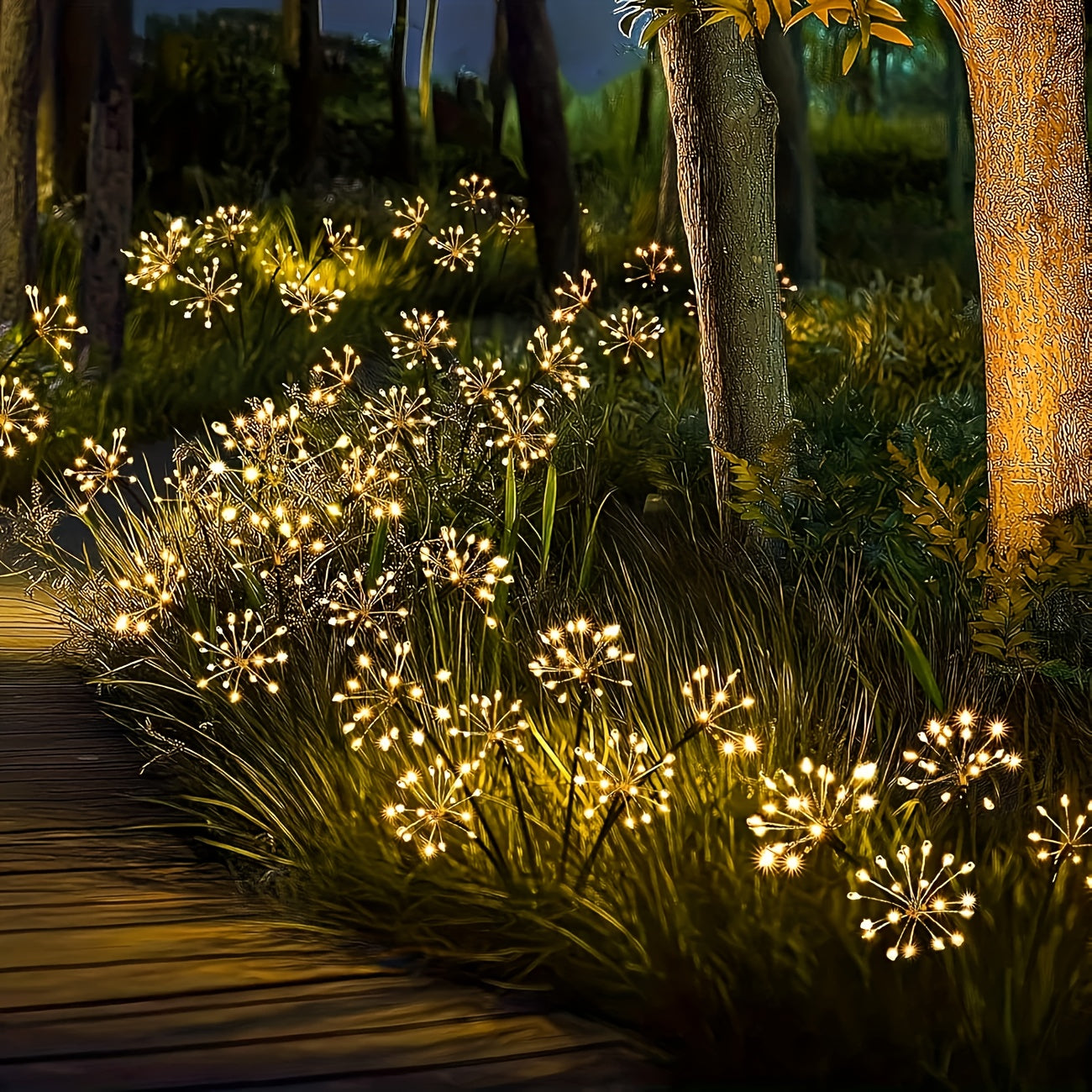 1PCS 6-Head 60LED Solar Garden Twinkling Copper Wire Firework Light, Solar Powered Light Sensor, Auto On/Off, Perfect for Outdoor Courtyard Path Garden Decoration, Christmas/Halloween Decoration