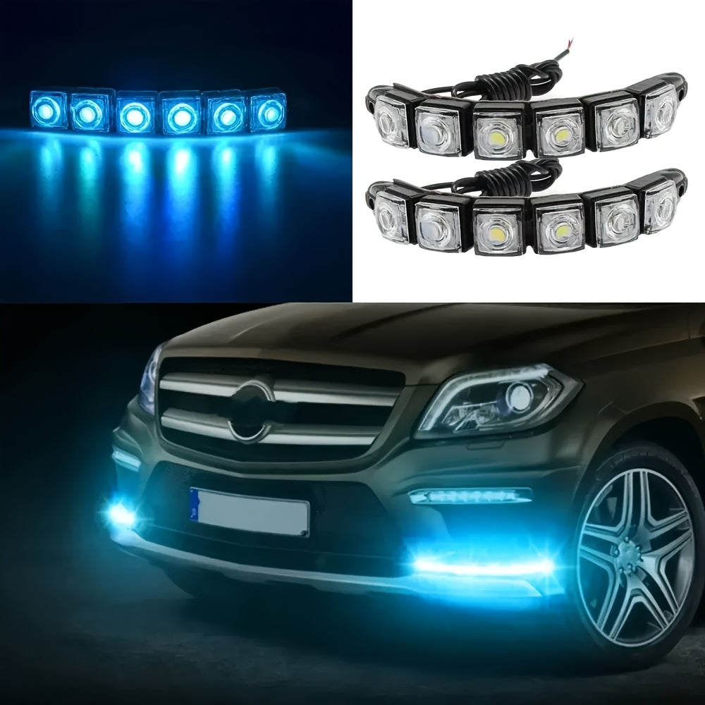 2个通用型汽车LED灯 柔性6SMD白色冰蓝色行车灯 汽车装饰灯，6个LED灯珠，汽车外部灯条，适用于轿车、SUV、皮卡车 DC 12V，不含电池