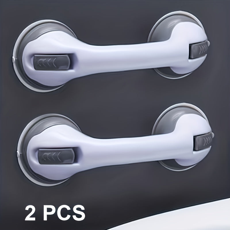 2-Pack No-Drill Bathroom Grab Bar - Strong Suction Cup Anti-Slip Safety Rail for Elderly, Shower Fall Prevention Handle Bar, Height Adjustable Universal (Vacuum Suction / Tool-Free Installation)