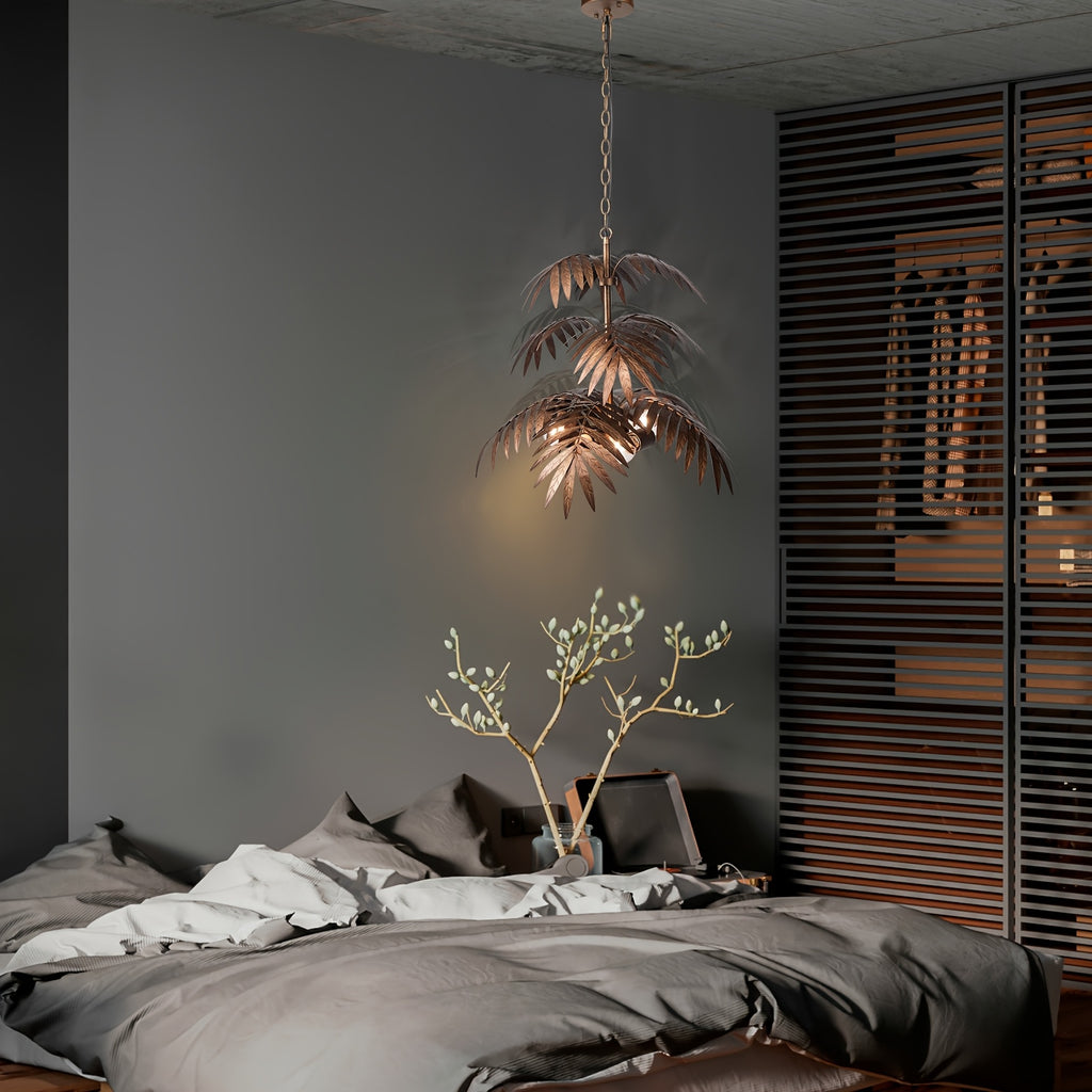 Rustic farmhouse chandelier, gold palm leaf decorative ceiling pendant light, home decor art pendant light