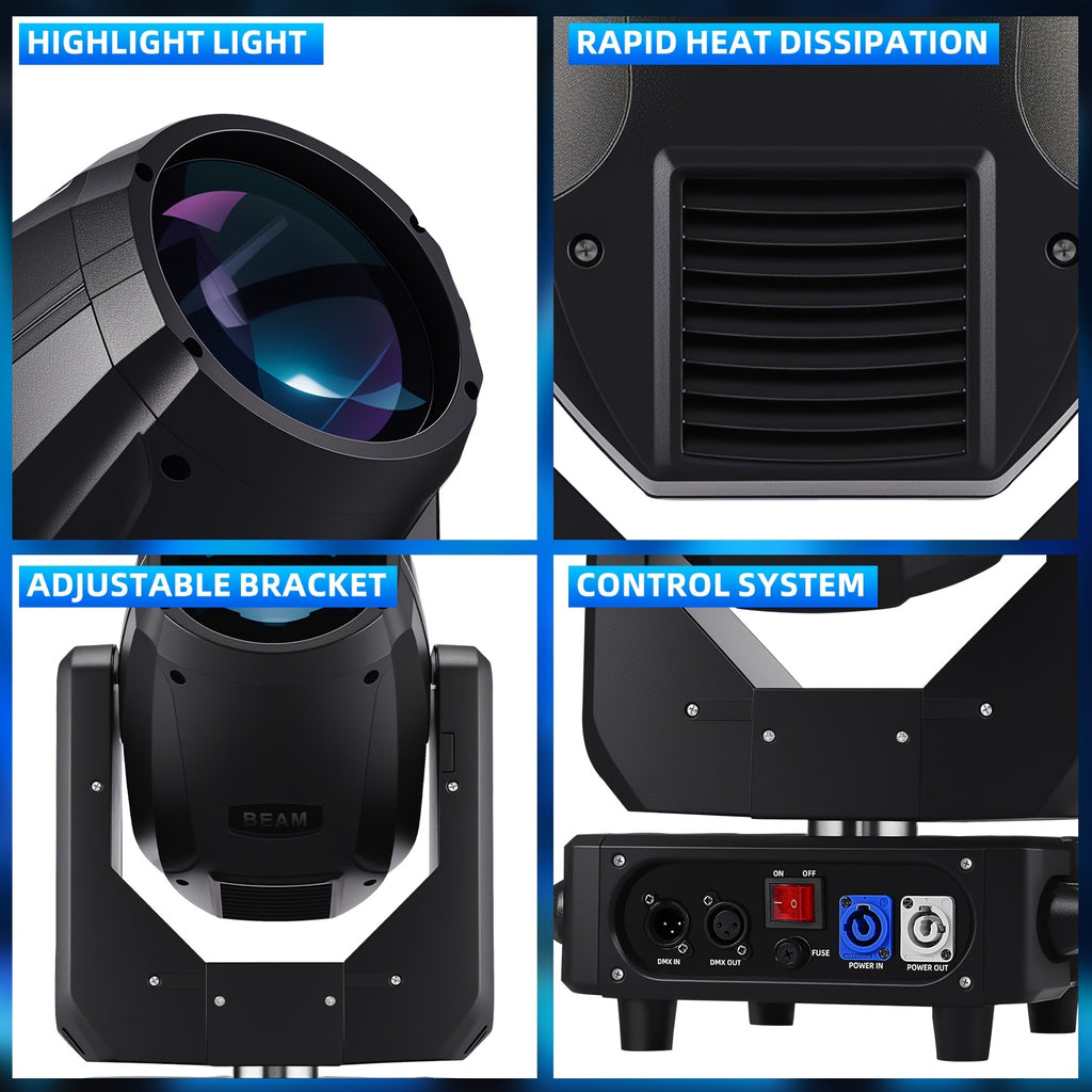 350W beam light, DJ stage light, black moving head light, moving head light, spotlight, stage light - DMX512 control, with 15 colors and 13 gobo patterns, voice/sound activation, aluminum alloy housing