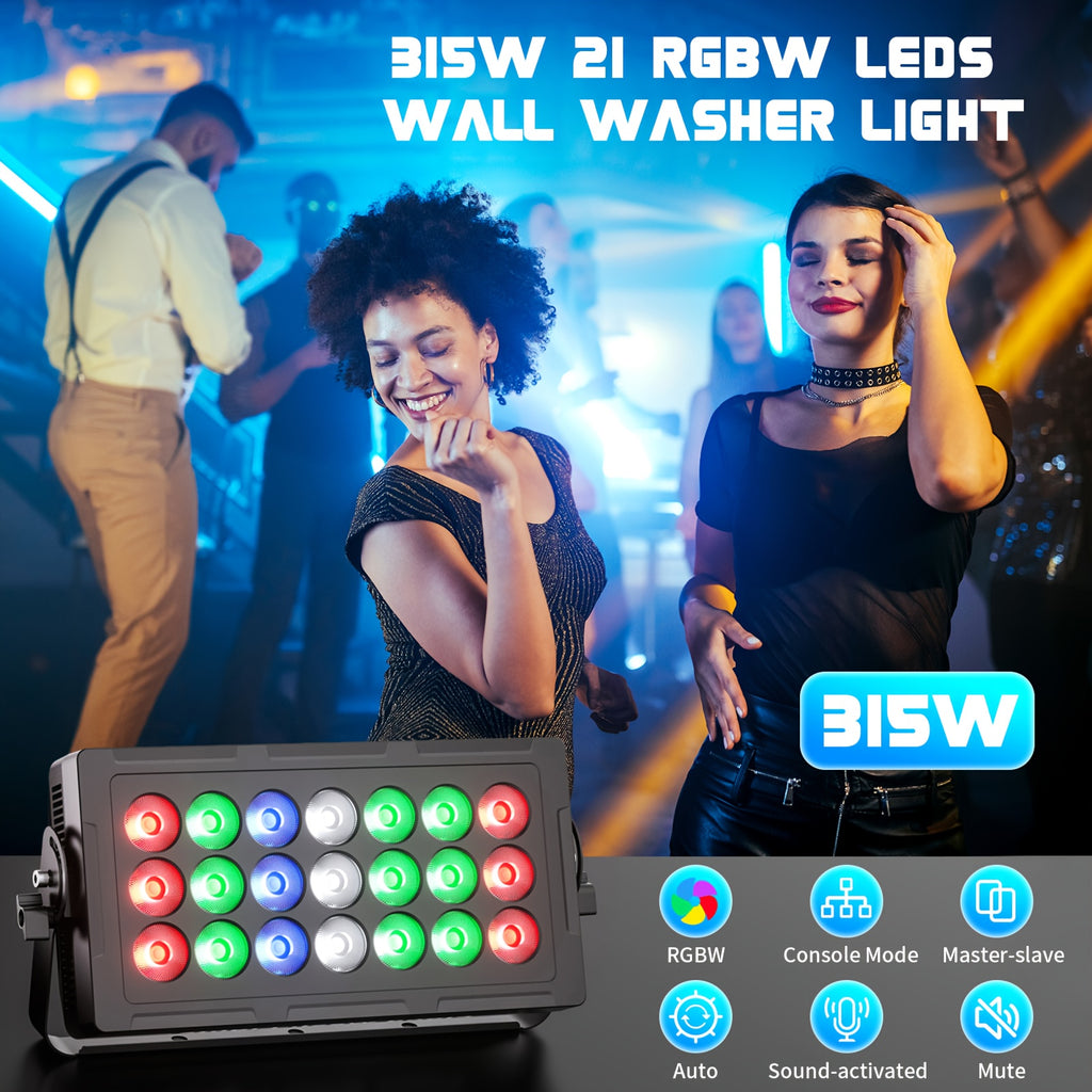 Stage Flood Light 21x15W LED RGBW Wall Washer Light DJ Party Light, DMX Control Sound-Active Stage Light Bar, Suitable for Weddings, Disco Parties, Party Lighting, Stage Effects, Dynamic Lighting, Durable Structure, Long-Lasting Bulbs