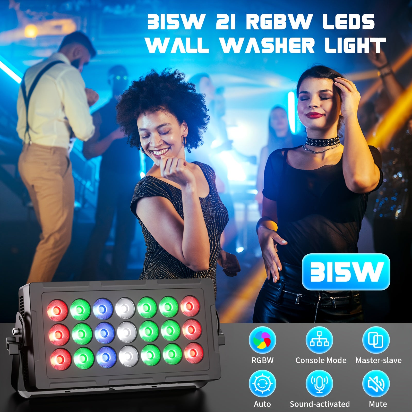 Stage Flood Light 21x15W LED RGBW Wall Washer Light DJ Party Light, DMX Control Sound-Active Stage Light Bar, Suitable for Weddings, Disco Parties, Party Lighting, Stage Effects, Dynamic Lighting, Durable Structure, Long-Lasting Bulbs