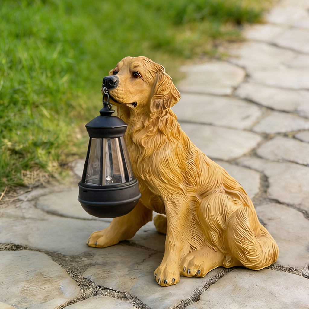 Solar Christmas Hound Night Watchman Decoration, Featuring a Glowing Golden Dog Body and Vintage Lights, the Perfect Companion Gift for Close Friends. Outdoor Christmas Decoration for Courtyard, Solar Christmas Light Outdoor Style