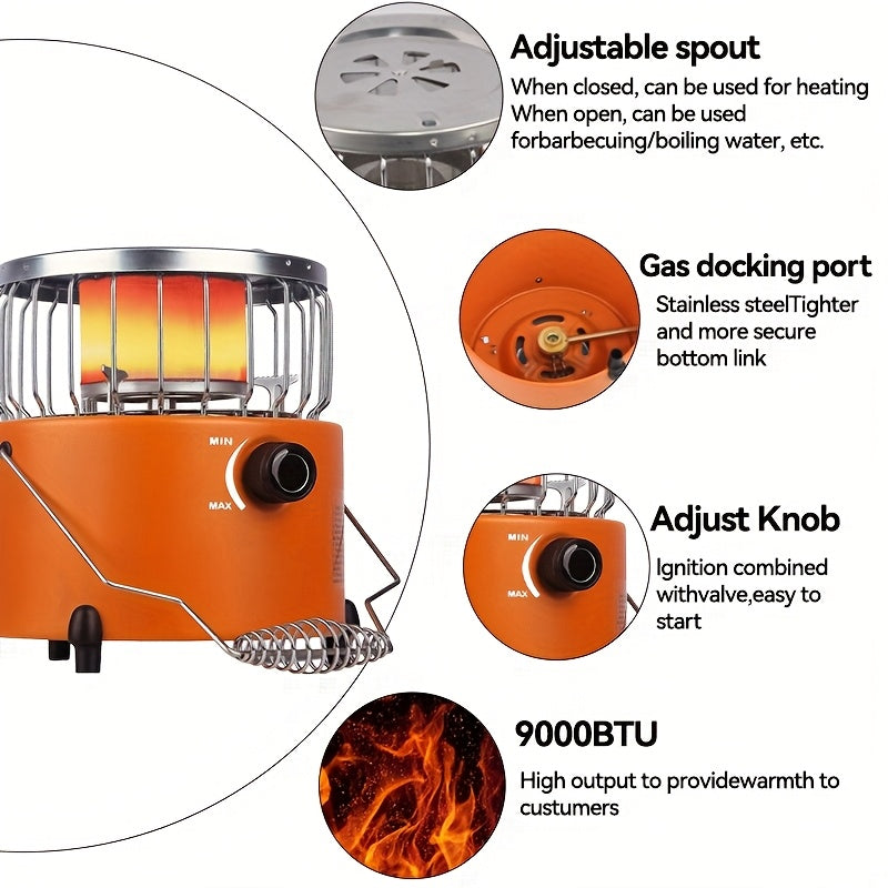 9000 BTU Portable Propane Radiant Heater Stove - 3-in-1 Indoor/Outdoor Portable Propane Stove, Ideal for Reliable Heating, Cooking & Emergency Preparedness, Adjustable Flame, Carry Bag Included