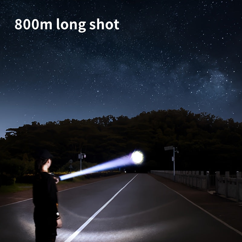 SKYFIRE LED Flashlight Up to 1500 Lumen Ultra Bright Rechargeable Tactical Flashlight Illuminates Up to 800 Meters Adjustable Focus Lens Ignition Function 5 Optional Modes