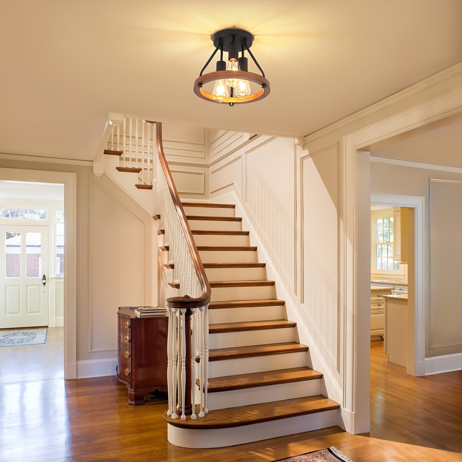 3-Light Chandelier Farmhouse Rustic Style | Semi-Flush Mount, Metal Finish, E26 Socket, Warm Glow Atmosphere Lighting, Suitable for Hallway, Bedroom and Kitchen Decor, Bulb Not Included, Modern Farmhouse Light Fixture