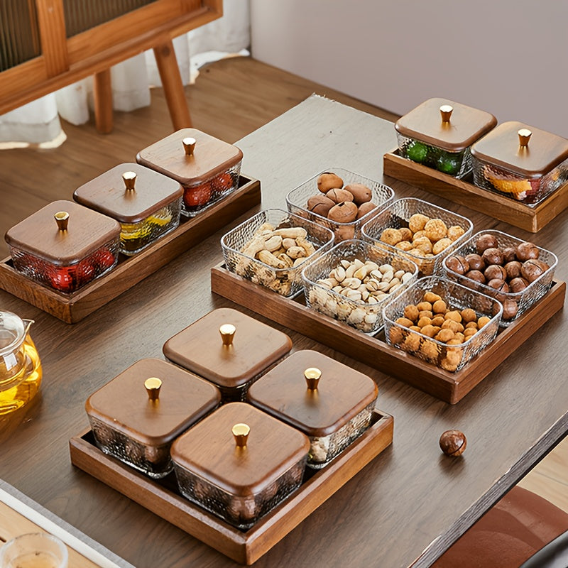 1 Set Japanese Walnut Wood Fruit Bowl, Fruit Platter, Snack Tray, Perfect for Living Room, Family Holidays, Wedding Parties, Birthdays, Christmas & Halloween