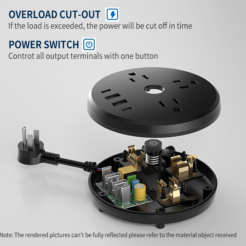 7-in-1 Multi-functional Wall Short-line Power Socket, 2 Packages Of The Same Type Delivered, Including Overload Protection And Power Switch Indicator Light, 3 Power Output 2 USB And 2 Type-C, Practical One-turn Multi-power Socket