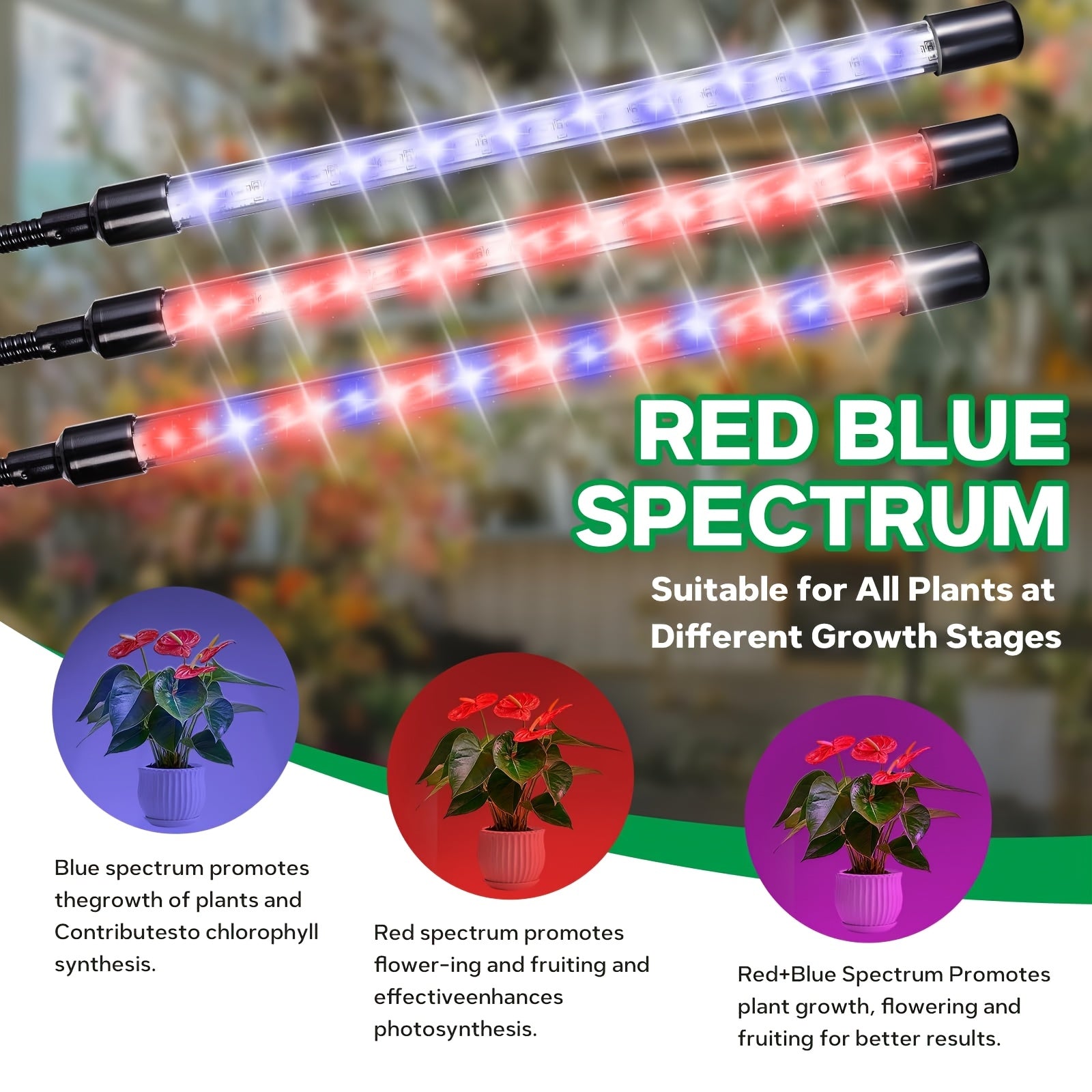 LED Plant Grow Light, Full Spectrum, Hydroponics Compatible, 4/8/12H Timer, Dimmable Brightness, Ideal for Indoor Plants in Greenhouses & Grow Boxes