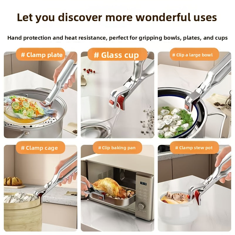 Stainless Steel Heat-Resistant Clip | Kitchen Bowl &amp; Steamer Tongs, High-Temperature Resistant, Ergonomic Handle - Lightweight &amp; Easy to Use, for Air Fryer, Steamer, Oven | Essential Kitchen Cooking Tool