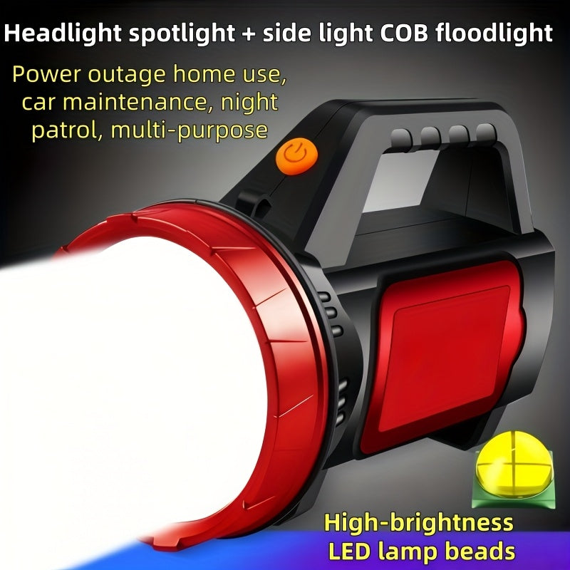 High-power LED camping spotlight - ultra-bright portable USB rechargeable flashlight, Christmas gift, handheld emergency flashlight with COB side light, suitable for outdoor activities, hiking, patrol, and picnics