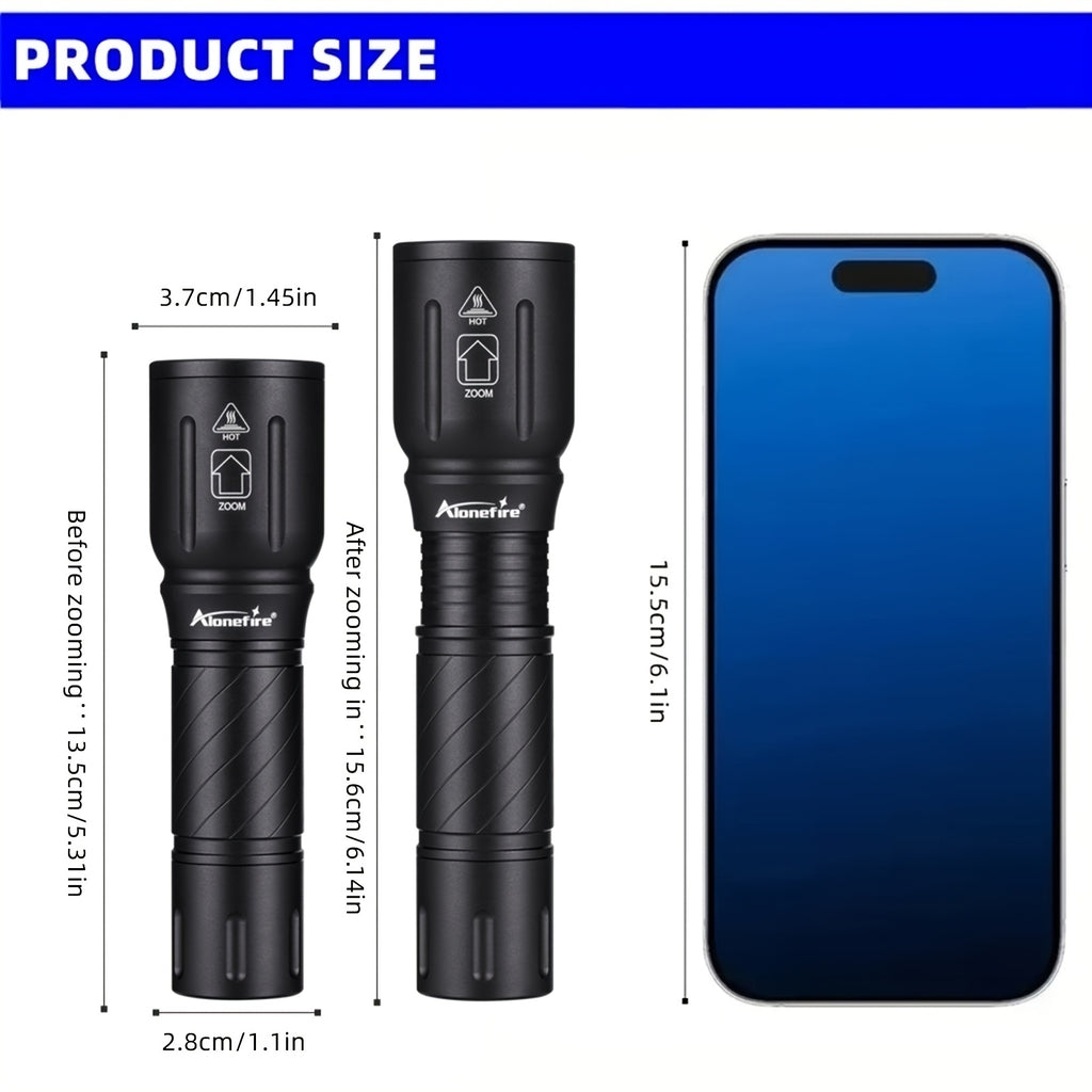 Alonefire X97 4-in-1 RGB LED Multi-Color Flashlight White/Blue/Green/Red Light Zoom Flashlight High Power Outdoor Hunting Photography Selfie Fill Light Portable Fishing Hiking Camping Light