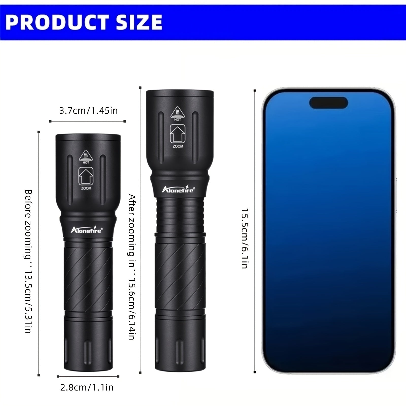 Alonefire X97 4-in-1 RGB LED Multi-Color Flashlight White/Blue/Green/Red Light Zoom Flashlight High Power Outdoor Hunting Photography Selfie Fill Light Portable Fishing Hiking Camping Light