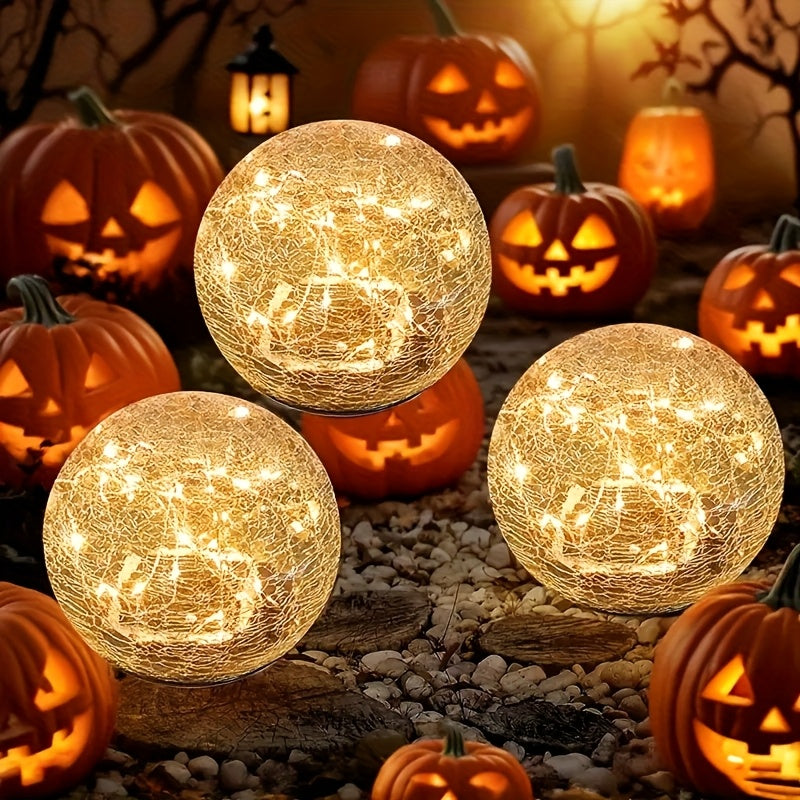Halloween Solar LED Garden Globe Light, Cracked Glass Sphere LED Outdoor Decorative Light, Perfect for Halloween, Christmas, Easter, Patio, Lawn, Garden Lighting | Elegant Globe Light