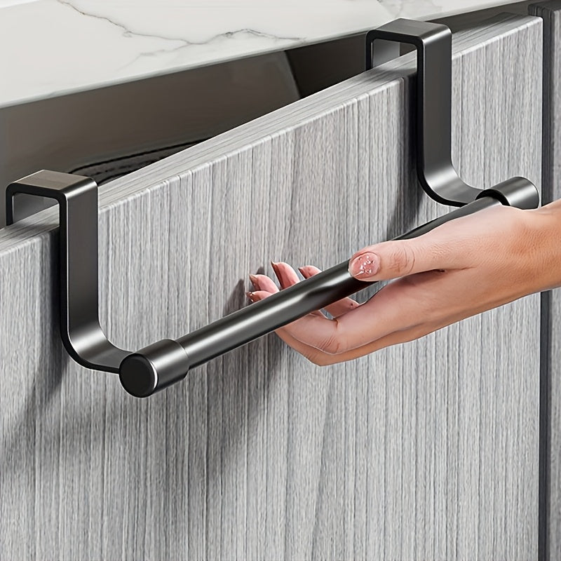 1pc No-Drill Stainless Steel Heavy Duty Over-The-Door Towel Rack - Space-Saving Adhesive Mount, Durable Rustproof, for Bathroom, Kitchen, Cabinet, Closet, Hotel & Home