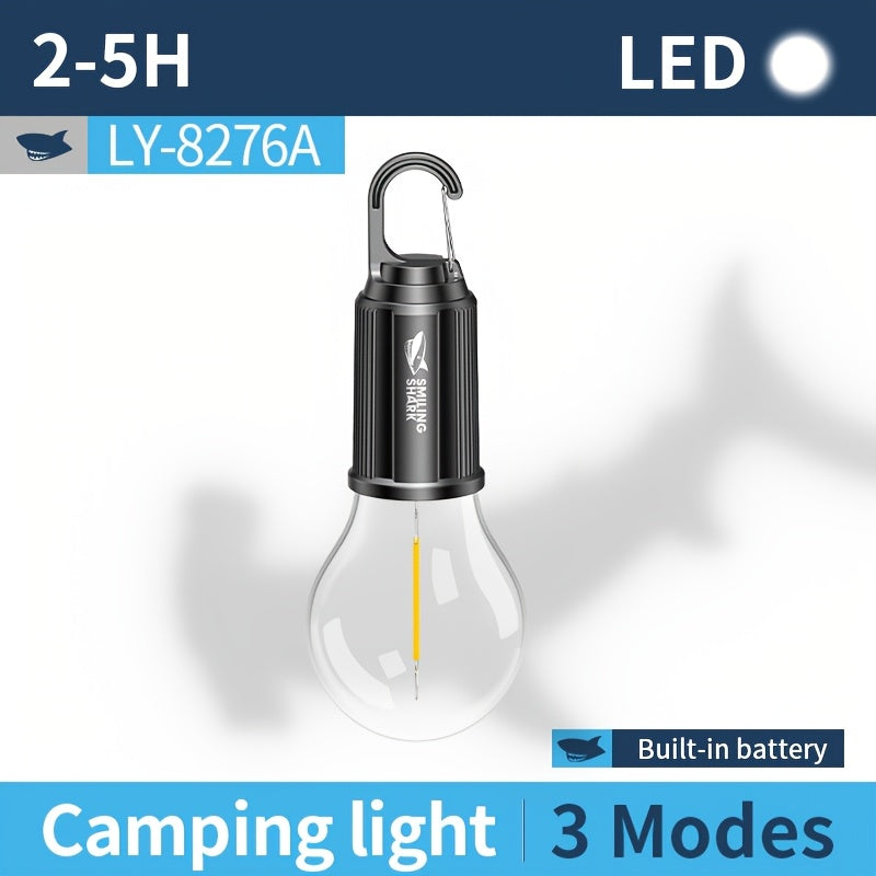 A smiley face shark portable bulb, ultra-bright camping light, suitable for outdoor and indoor use, rechargeable bulb, ideal for hanging outside during camping, hiking, backpacking or power outages