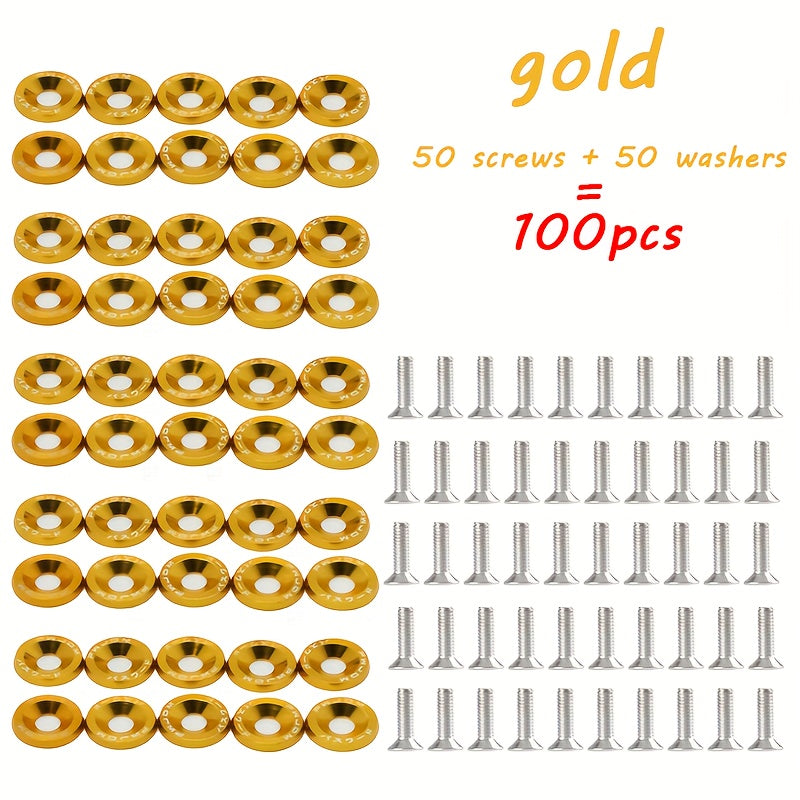 100pcs Aluminum Alloy M6×50 Car Modification Decorative Bolts, Fender/License Plate/Engine Bay Decorative Nuts, Multiple Colors Available, DIY License Plate Fasteners for Car Modification