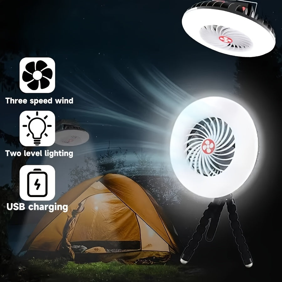 Portable Camping Fan Light with USB Charging Function, LED Fan Light for Tent, Working Lighting Hook, Powerful Repair Fill Light, Built-in 18650 Battery, Perfect for Camping, Hiking, Fishing and Outdoor Activities