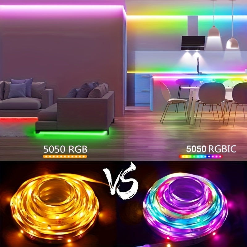 RGB IC USB 智能LED灯带，自动变色 - 十五种模式，5V USB供电，无需控制器，长度从1到590.55英寸，非常适合卧室、客厅、婚礼、装饰照明、现代照明、高品质照明