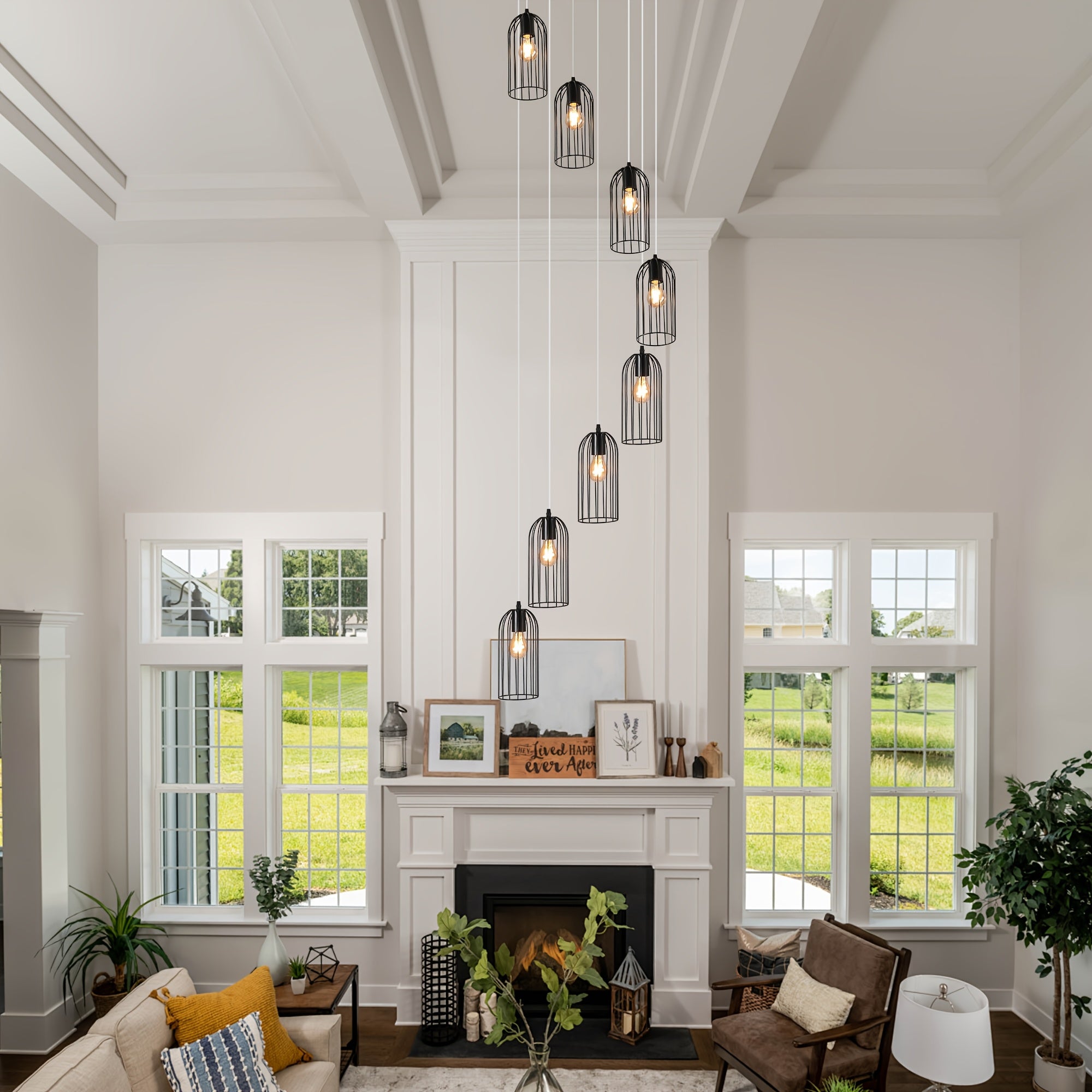 Modern staircase pendant light - extra long 114.2 inches (290 cm) hanging staircase light fixture, semi-flush mount or hanging, hardwired, no battery needed, suitable for large staircases, living rooms, foyers, villas - modern home lighting