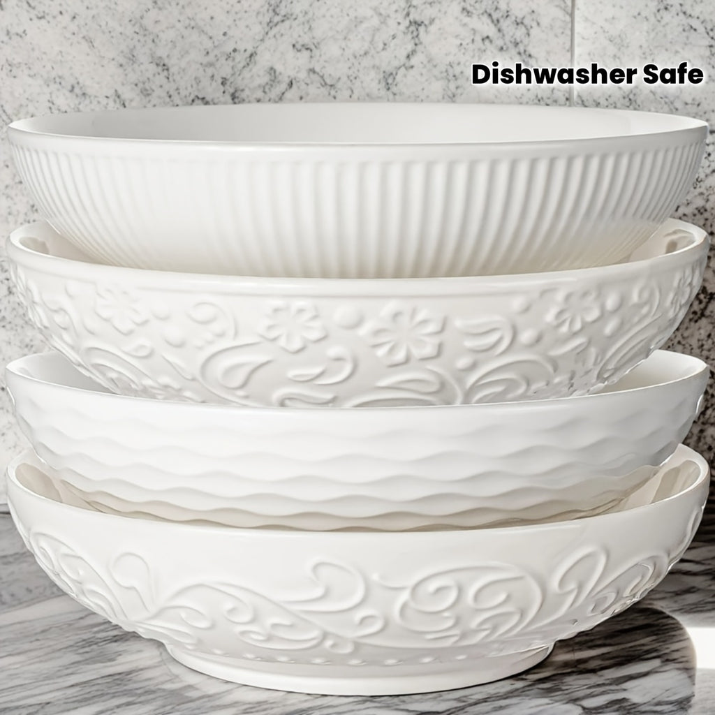 4-Pack Alterna Embossed Ceramic Bowl Set, Christmas Special: 30oz Pasta & Salad Bowl – Perfect for Halloween & Thanksgiving Gifts – Microwave & Dishwasher Safe