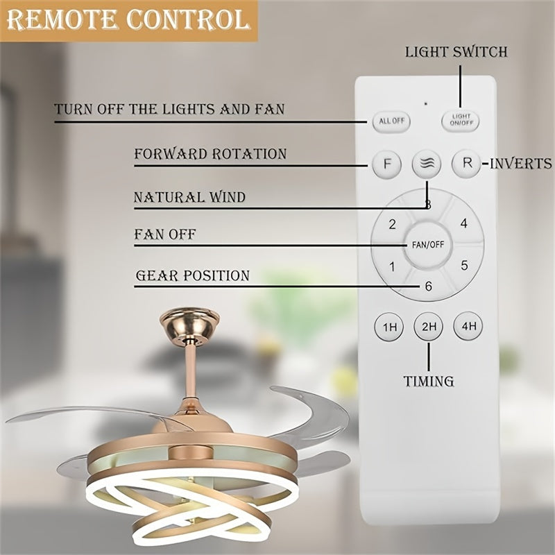 This 42 Inch Ceiling Fan Features Modern Stylish Design with 4 Retractable ABS Blades, Perfect for Bedroom Living Room Dining Room and Home Decoration