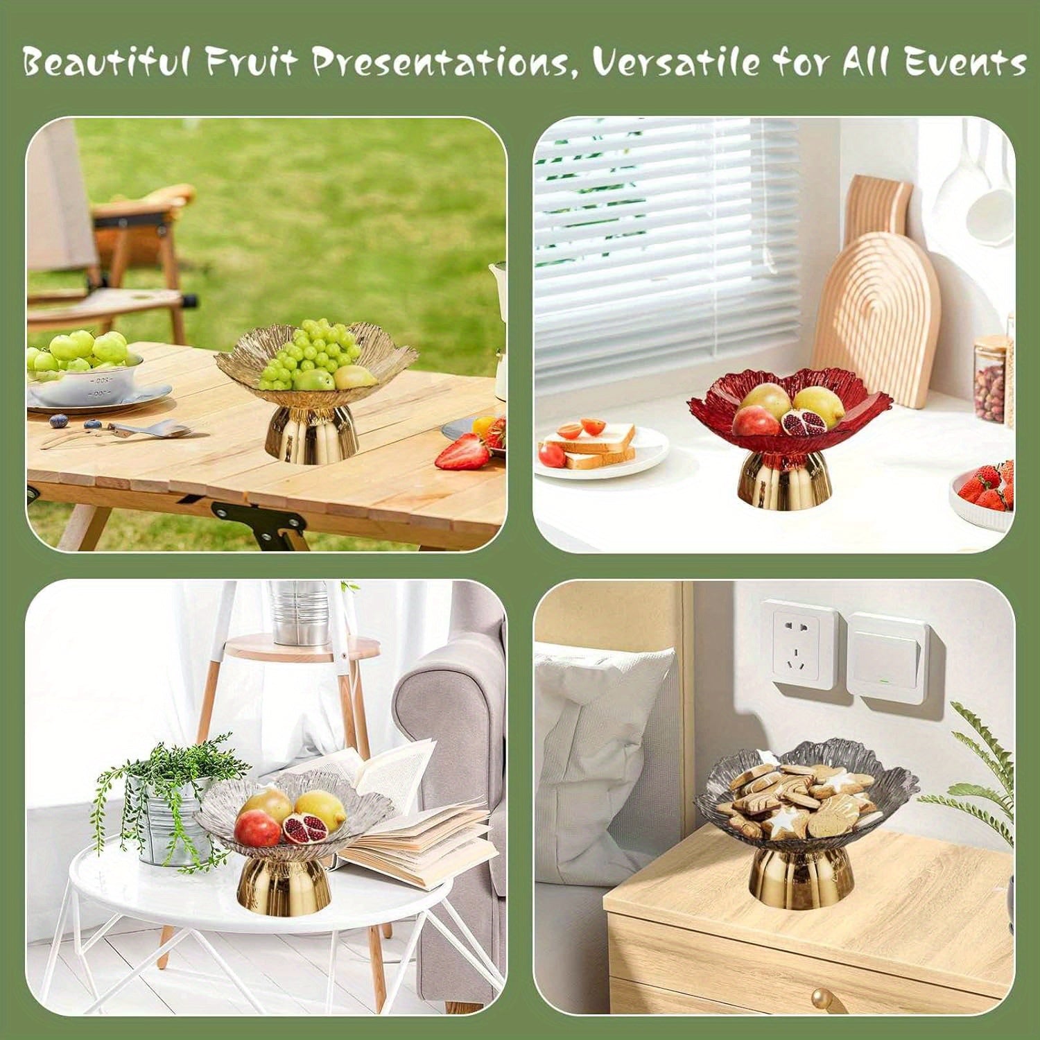 LDQ Elegant Oval Fruit & Snack Stand with Tray - Large Capacity Leaf-Shaped Rim, Sturdy Lightweight Plastic Party Tray, for Kitchen, Dessert Table, Wedding, Party - Space-Saving Multi-Functional Fruit Bowl & Event Utility (Pet-Friendly)