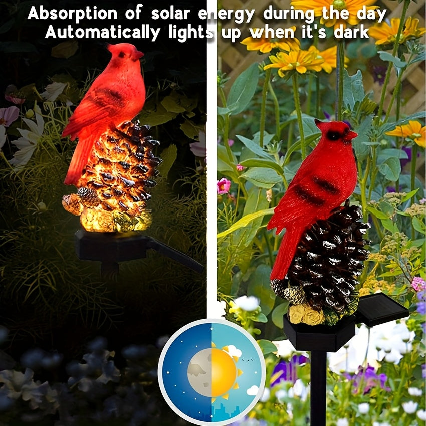 Solar Cardinal Pinecone Light, Outdoor Lawn Ground Insert Decoration, Courtyard Porch Ambiance Lighting, Warm Winter Landscape Light