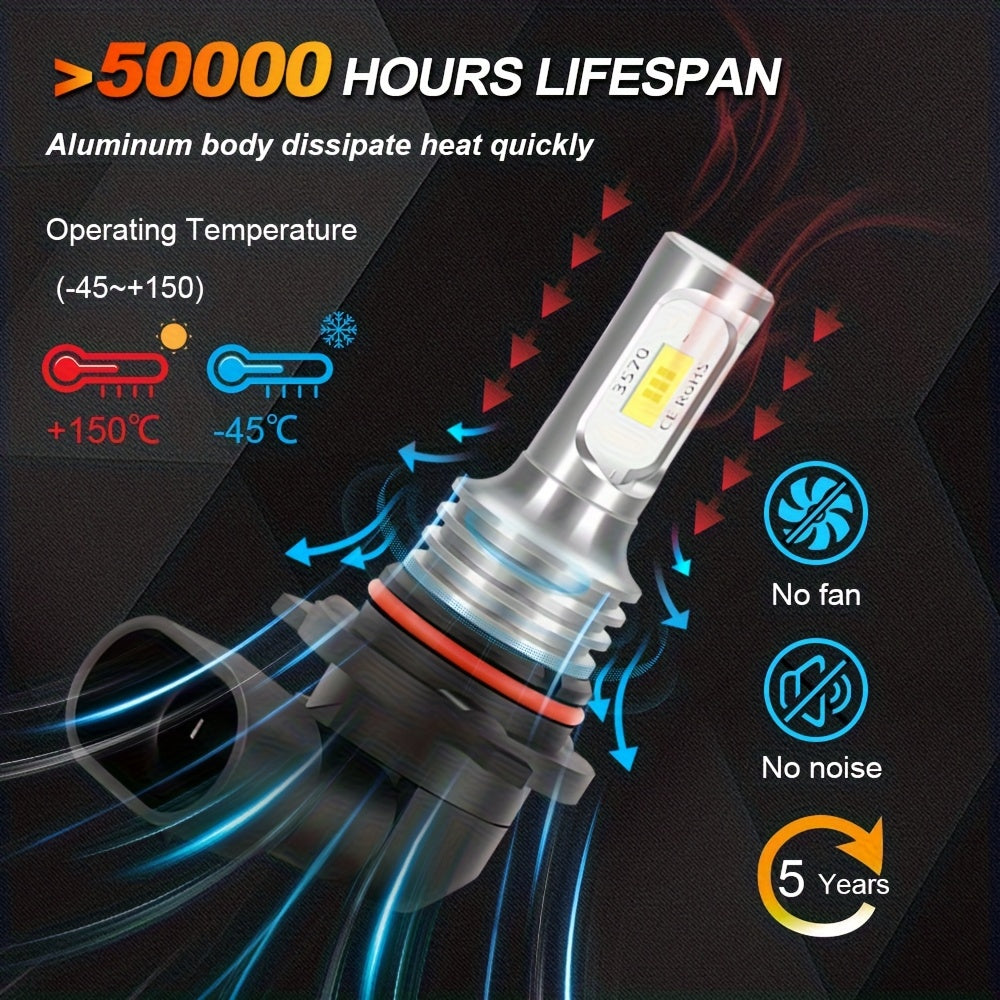 2-Pack High Power 9005 HB3 9006 HB4 LED Car Fog Light and Headlight Set, Mini Size 1:1 H11 H4 H7 H15 Headlights, Super Bright 6000K Car Light, Easy-to-Install Anti-Fog DRL Bulbs, No Battery Included