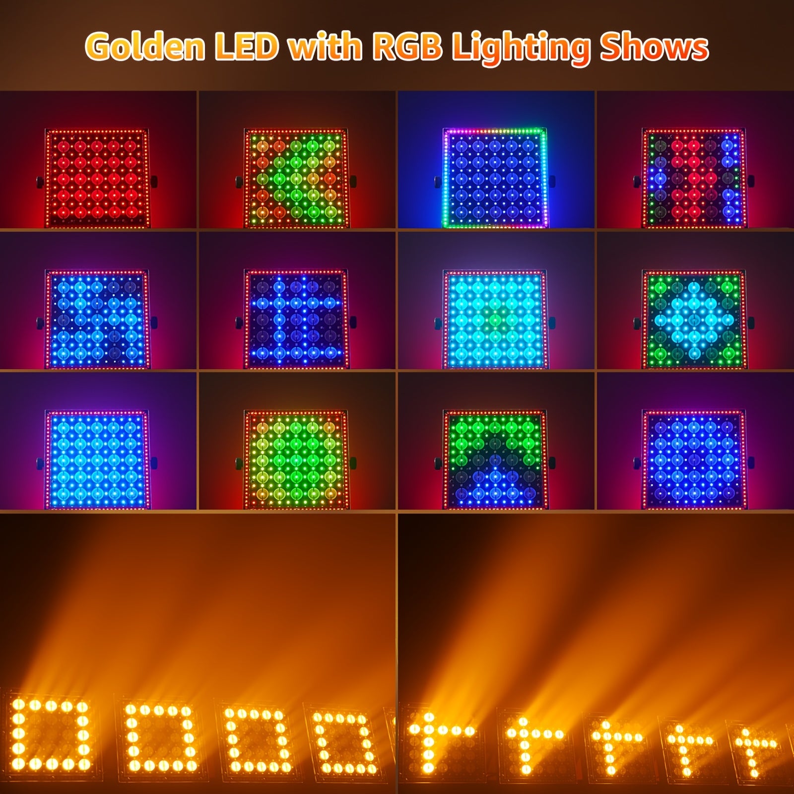 This 200W Gold LED Wall Washer Light is equipped with three automatic sound-activated modes and supports flexible DMX512 (15-channel) control, as well as automatic master/slave function. Perfect for stages, bars, and restaurants.