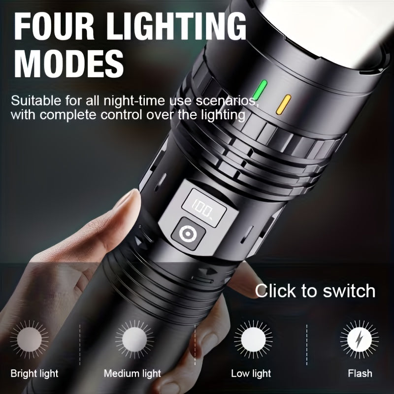 Super Bright High Lumen Telescopic Tactical Flashlight, USB Rechargeable, 3000 Lumen, 3600mAh, IP44 Waterproof, Ideal for Outdoor, Camping, Adventure, Fishing, Patrol, Home Use and Gift