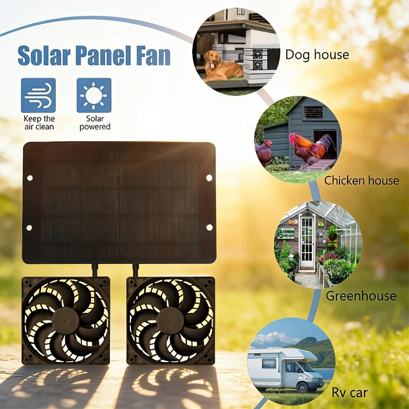 DBF Solar Fan and Panel Set - 2-in-1 Outdoor Exhaust/Intake Fan, Suitable for Chicken Coop, Shed, Dog House and RV - Detachable Panel Maintenance-Free Operation, Solar Ventilation System for Chicken Coop, Shelter and Pet House