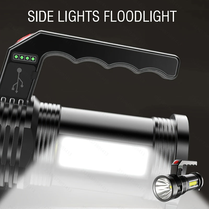 1Pc High-Intensity LED Flashlight, COB Side Floodlight, USB Rechargeable, 4 Lighting Modes, Compact Searchlight with Battery Indicator, Ideal for Work Home Safety Labor Emergency Lighting