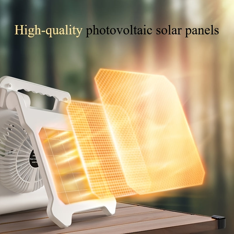 Portable Solar Fan Light for RV, Power Bank with LED Lighting, Type-C + Solar Charging Lithium Battery Fan, Outdoor Camping Fan for RV