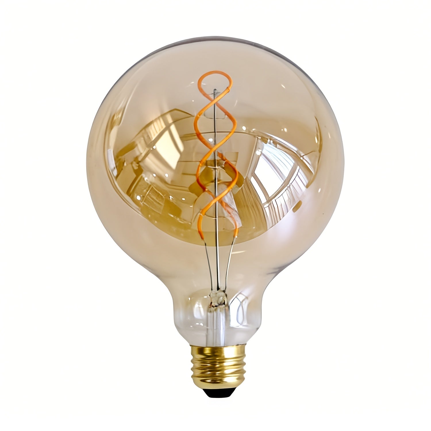 1-pack, vintage Edison LED bulb, large globe G40 spiral LED filament bulb, 2300 Kelvin warm light, 4 watt dimmable, 120V E26 decorative bulb, golden tint glass, globe bulb, amber glass bulb