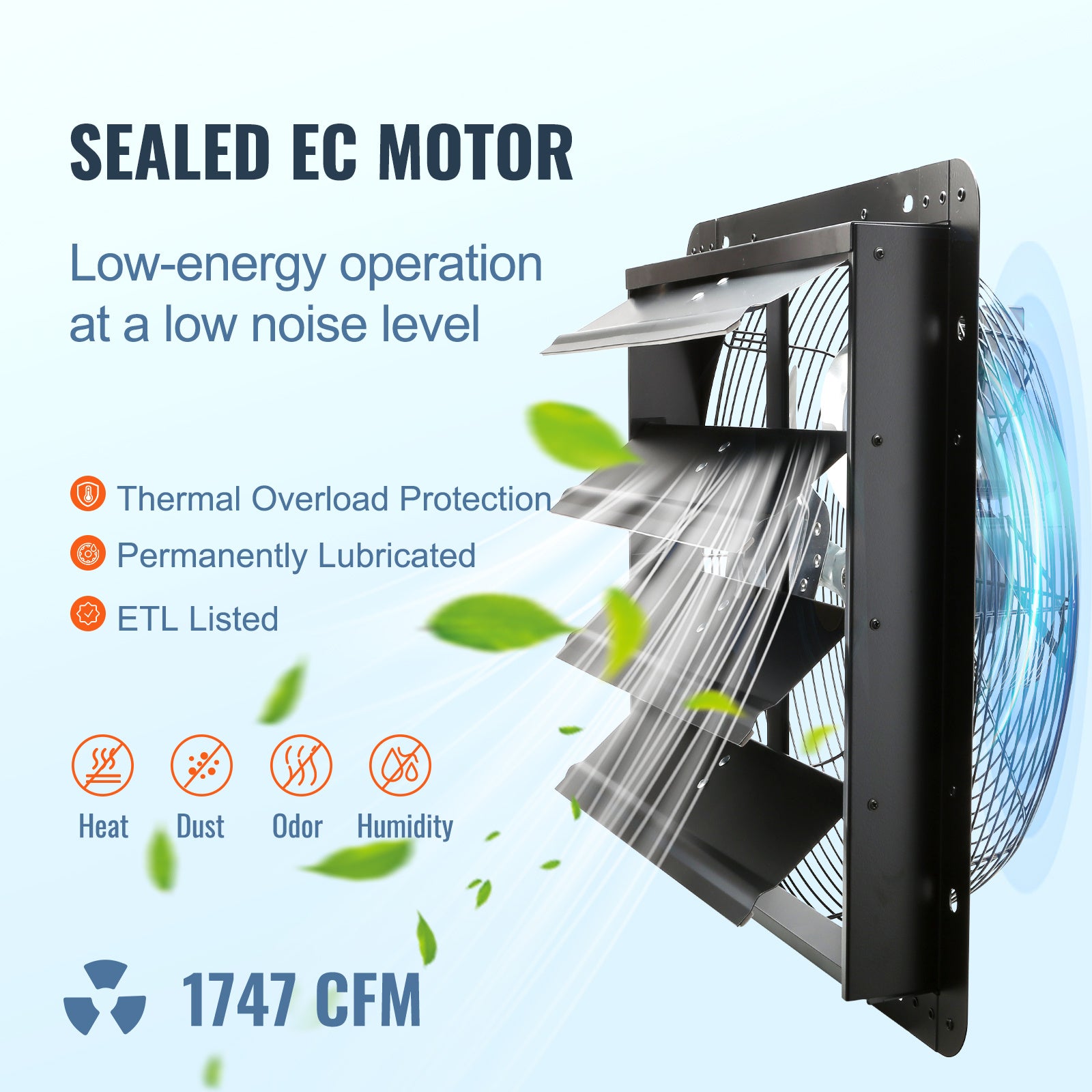 VEVOR Shutter Exhaust Fan, 12''/14''/16'' with Temperature and Humidity Controller, EC Motor, 940 CFM/1513 CFM/1747 CFM, 10-Speed Wall Mount Attic Fan for Greenhouse, Garage, Shed Ventilation and Cooling