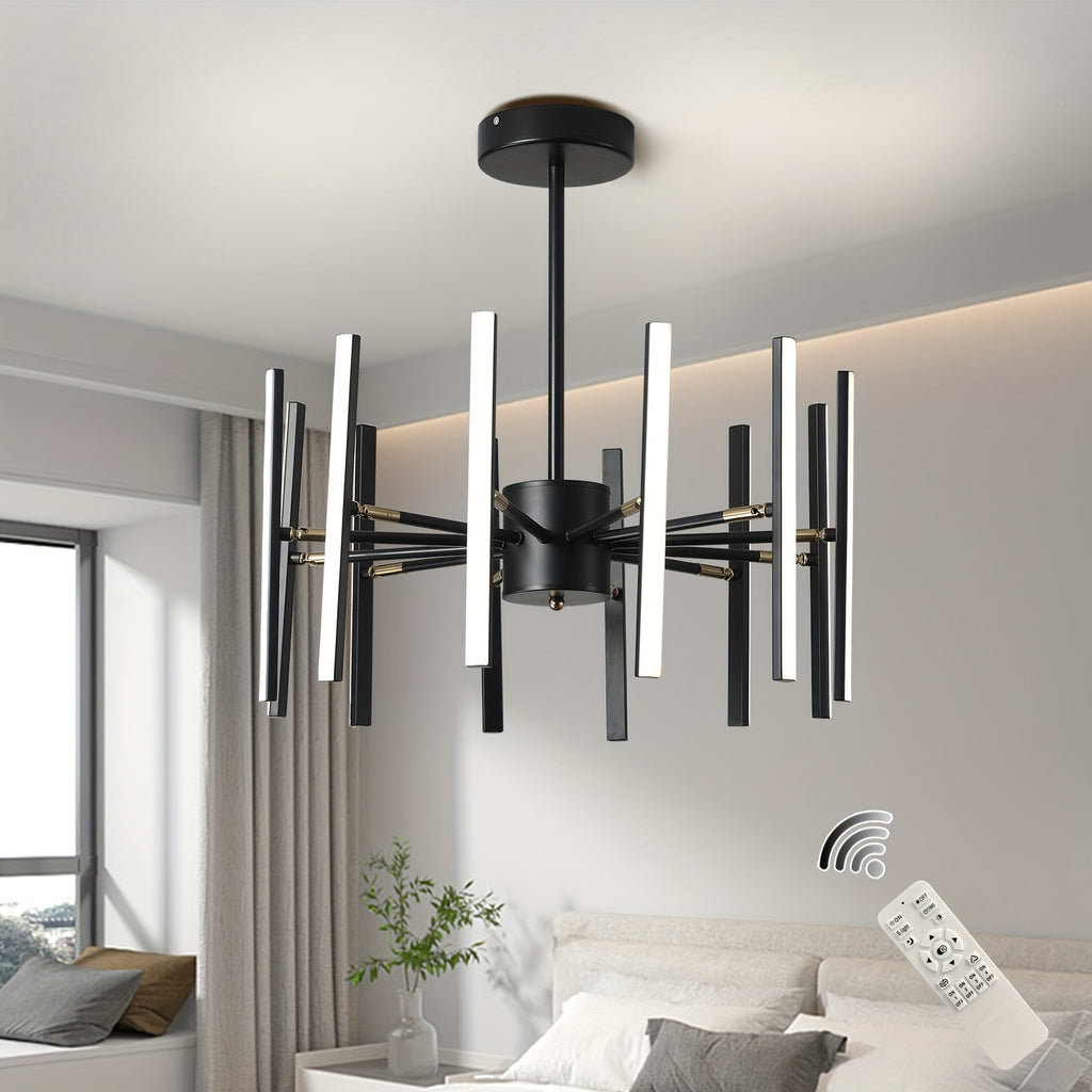 Modern LED pendant light, dimmable black LED pendant light, 12-light flush mount chandelier dining room lighting fixture, DIY ceiling light for bedroom kitchen living room, LED lighting and home decoration