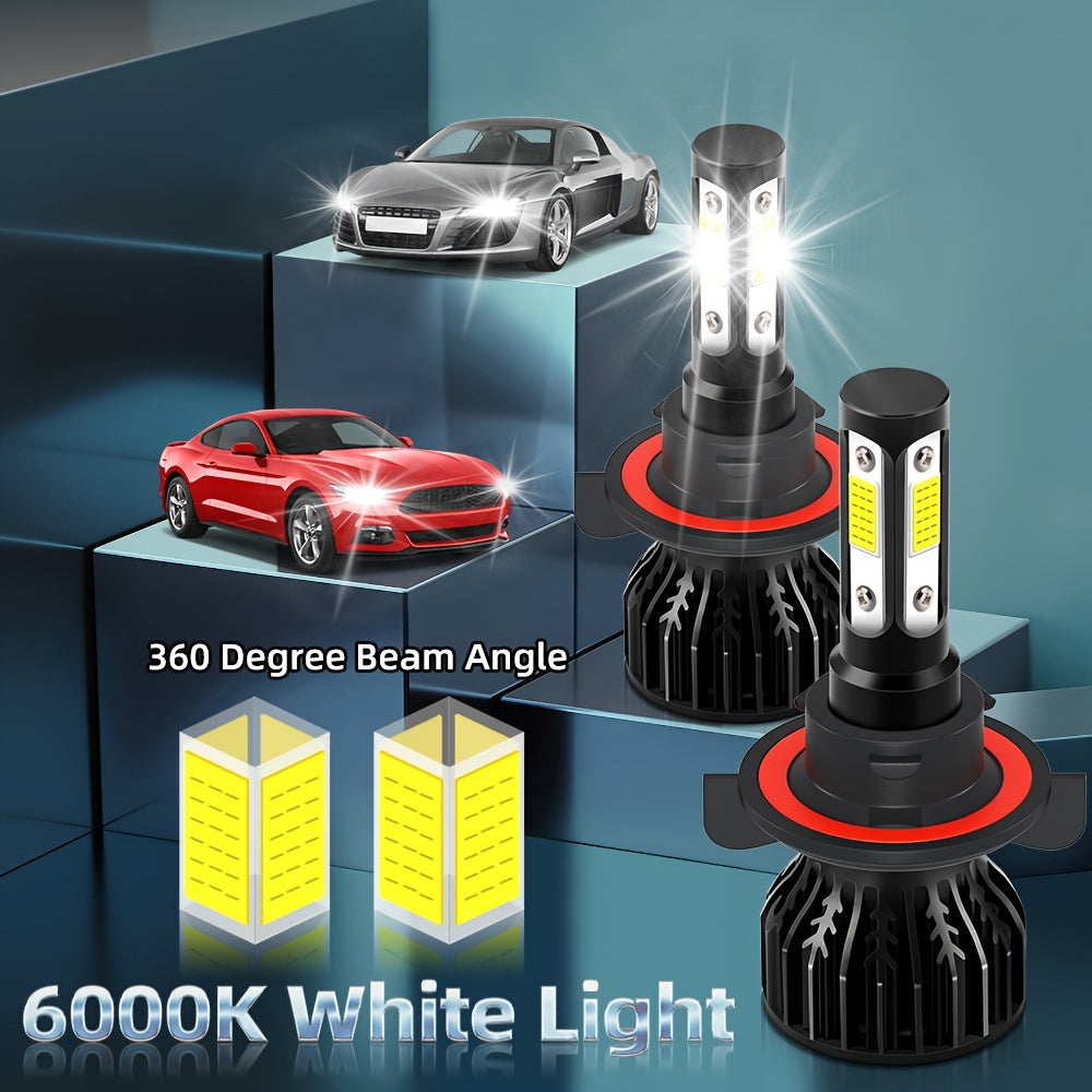 2 High/Low Beam Headlights, Luminous Intensity 30000 Lumens, 8000K Ice Blue Light, Equipped with 4 Side COB Chips, Including Models 9005/HB3, 9006/HB4, H4, H7, H11, H13, 9004 and 9007, No Battery Included