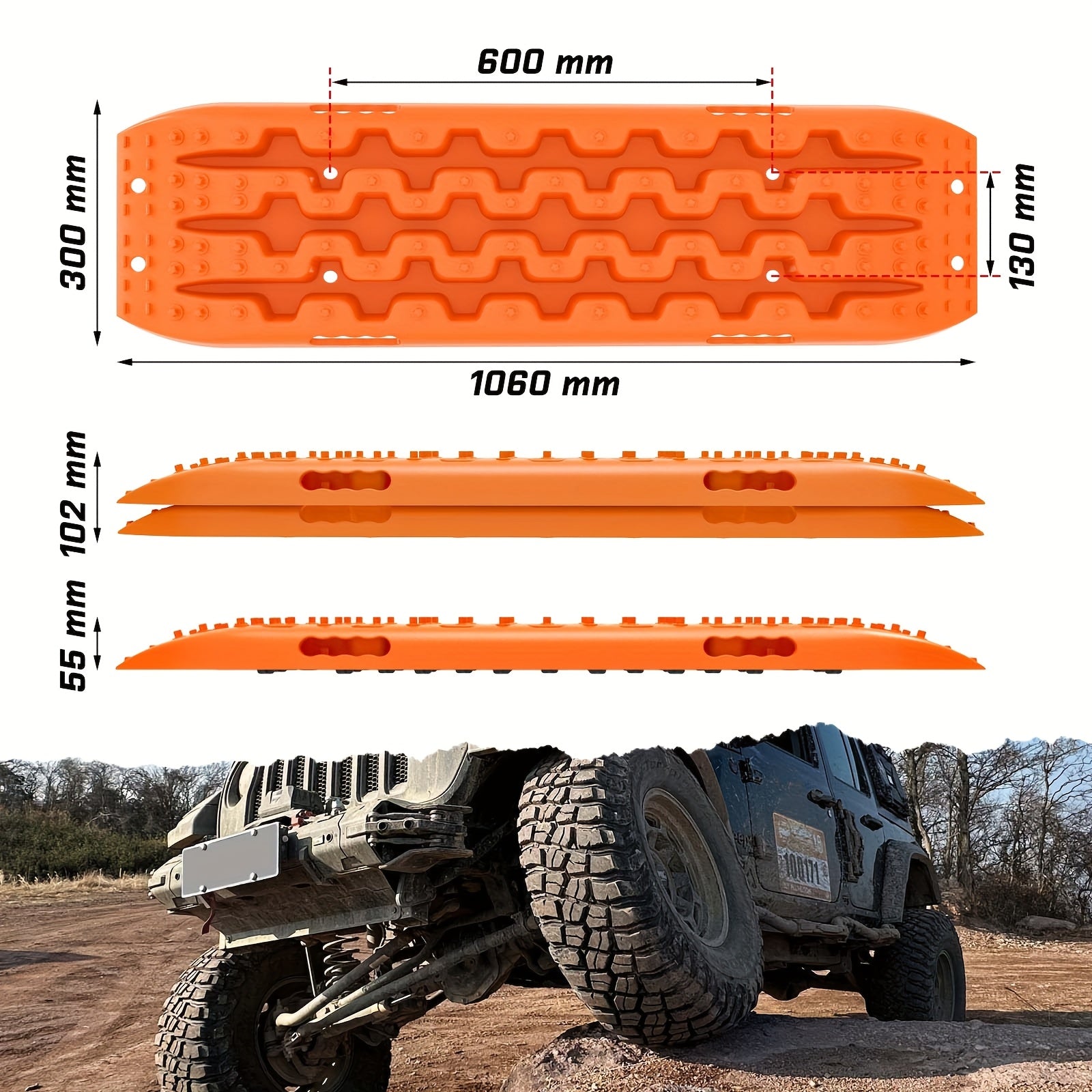 Pair of Off-Road Traction Boards, 42-Inch Large Recovery Boards, Suitable for 4WD Vehicles on Mud, Sand, Snow, and Rocky Terrain. 4X4 Twin-Board Recovery Track Tire Traction Mat, Suitable for RVs, Trucks, Jeeps, and SUVs