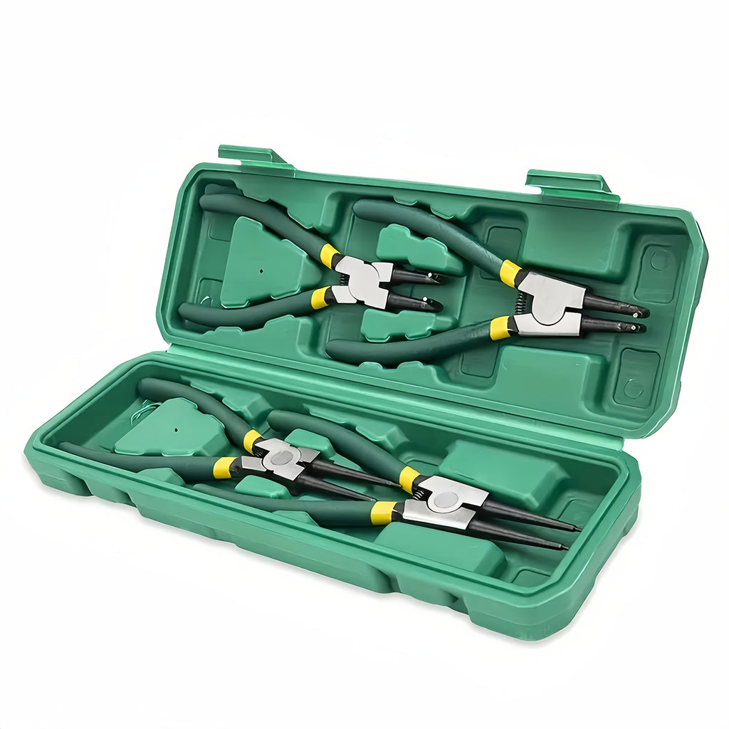 4-Piece Professional Card Snap Ring Pliers Set, 7-Inch Heavy Duty Retaining Ring Stopper, 90° & 45° Angled Tips, Chrome Vanadium Steel, Internal/External C-Clip Removal, Metal Construction, Card Repair Tool | Professional Pliers Set