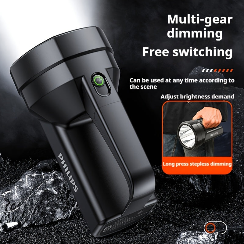 Philips rechargeable battery flashlight, ultra-long battery life, high capacity, portable spotlight, suitable for outdoor and emergency lighting