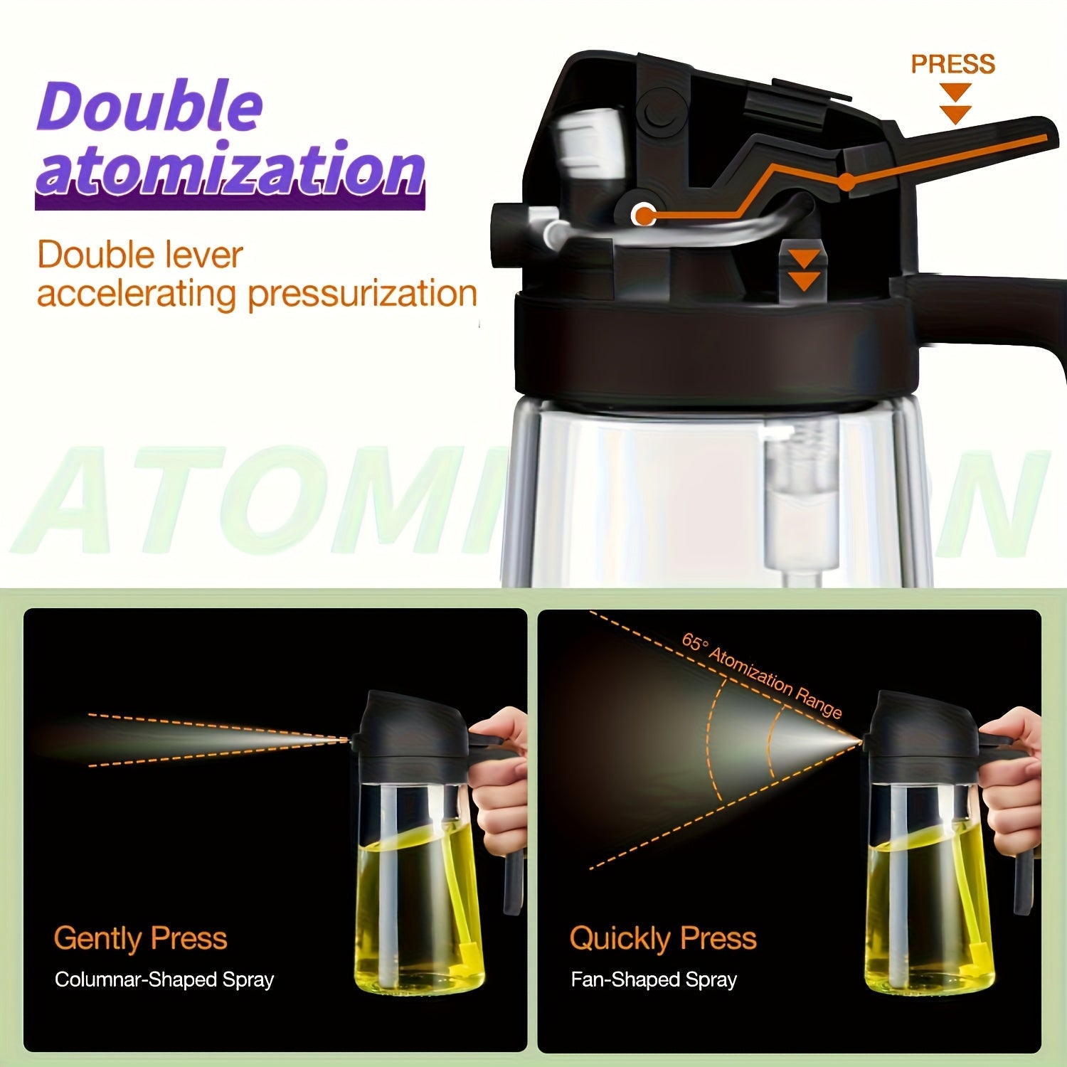 16 Oz Glass Oil Spray Bottle - 470ml Olive Oil Sprayer, 2-in-1 Kitchen Gadget, Perfect for Cooking, Salad Dressing and Barbecue, Square Design with Black Lid, Hand Wash Only, PVC Free