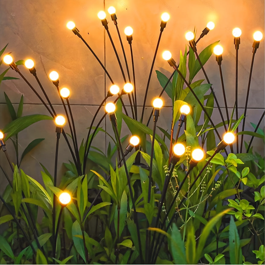 4 个太阳能庭院灯，24 个 LED 灯，萤火虫落地灯，户外装饰 LED 灯，花园装饰球形灯庭院灯，适合节日派对、独立日舞会照明装饰您的花园