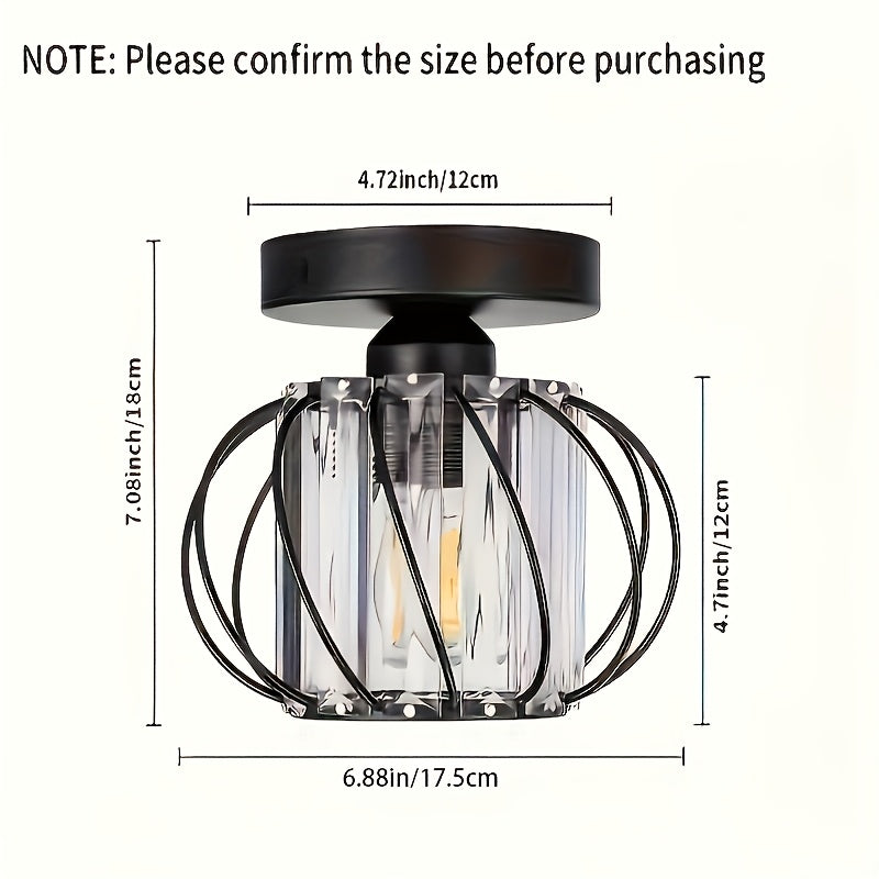 2-Piece Modern Industrial Semi-Flush Mount Pendant Light with Crystal Accents - Polished Metal Cage Design, Semi-Flush Mount Installation for Living Room, Kitchen, Bathroom, Entryway - Bulbs Not Included, Kitchen Lighting