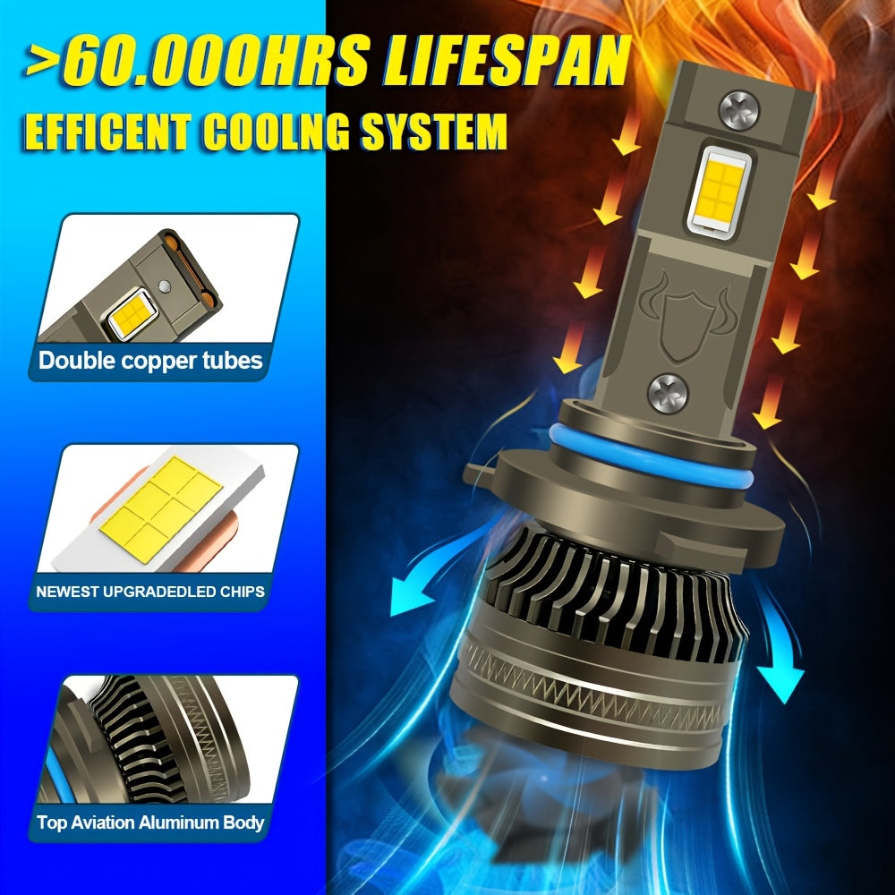 H7 Turbo LED Headlights 9005/HB3 9006/HB4 H1 H4 H11 LED Bulbs High/Low Beam Dual Copper Tube with Turbo Fan Error-Free Canbus 2Pcs