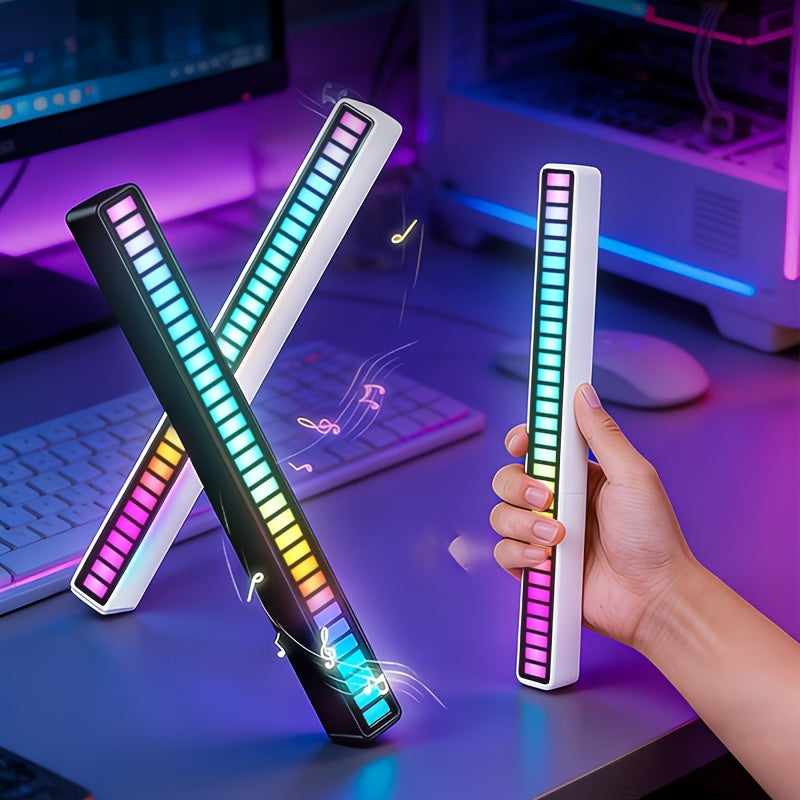 1或2个声控LED灯条 车载环境灯 节奏灯 声感应灯 USB供电 无需电池 RGB灯光效果 适用于电脑桌面 家庭音响系统 室内派对